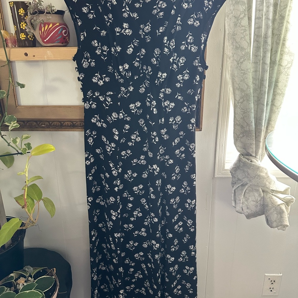 Kate Spade Blue Sheath Maxi Dress with Flutter Sleeves